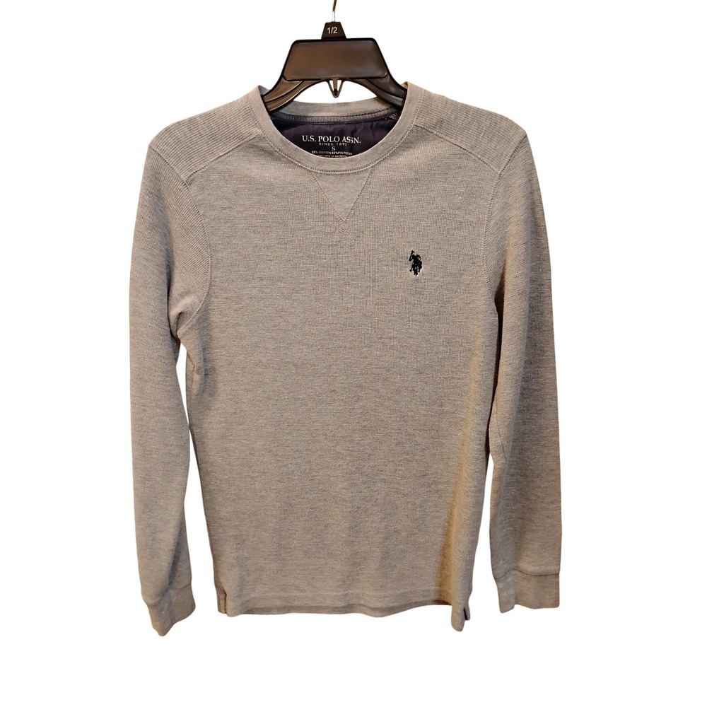 US Polo Assn Mens Small Gray Thermal Waffle Knit Long Sleeve Crewneck Shirt
